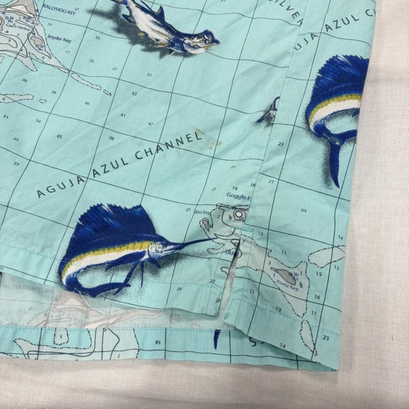 コロンビア Columbia シャツ、ブラウス 半袖 半袖 ロッジ ショート スリーブ シャツ 総柄 プリント 魚 フィッシュ L 総柄 X ロゴ、文字 X プリント 水色 / ライトブルー / メンズ USED 古着 中古 50165566