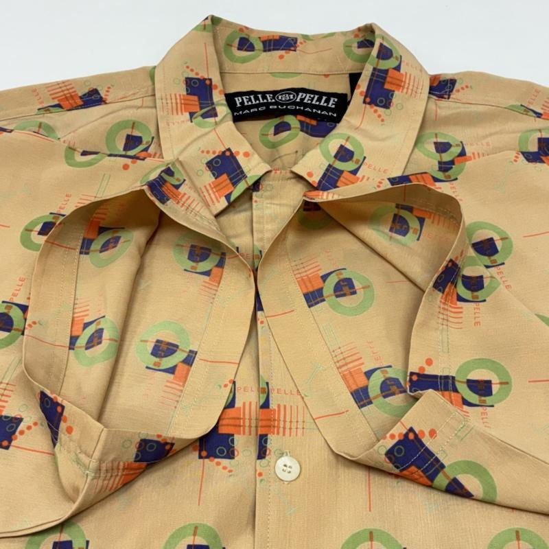 ペレペレ PELLEPELLE シャツ、ブラウス 半袖 総柄 ロゴ プリント メタルプレート コットン オープンカラー シャツ XL メンズ USED 古着 中古 50166049