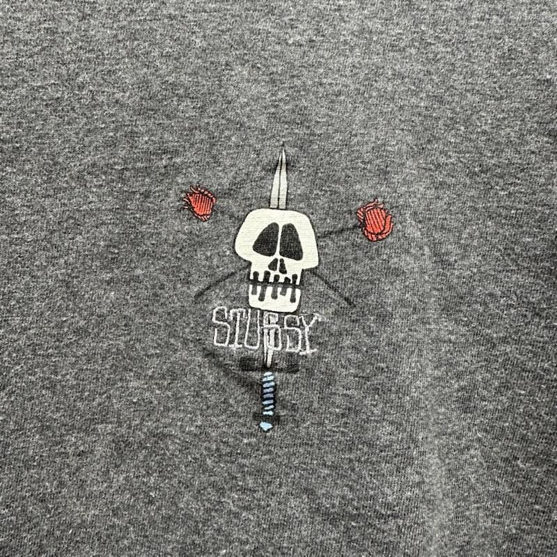 ステューシー STUSSY Tシャツ 半袖 00s USA製 銀タグ スカル ソード プリント Tシャツ M 灰 / グレー / gray メンズ USED 古着 中古 50166159