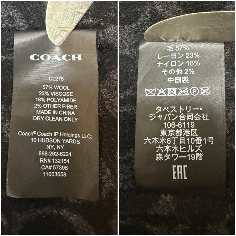 コーチ COACH ジャケット、上着 ポンチョ ウール ケープ シグネチャー 切替 フーデッド ハーフコート CL278 ポンチョ風 - 無地 X ロゴ、文字 黒 / ブラック / black レディース USED 古着 中古 50166351