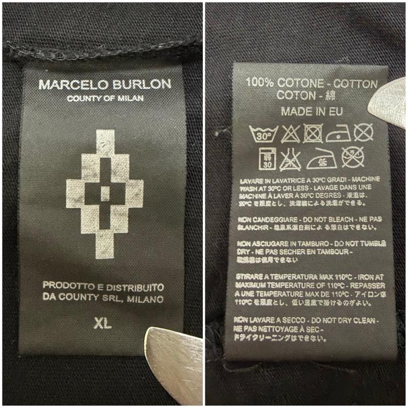 マルセロ・バーロン MARCELO BURLON Tシャツ 半袖 フェザープリントTシャツ ブラック XL プリント 黒 / ブラック / black X 青 / ブルー / blue メンズ USED 古着 中古 50166519