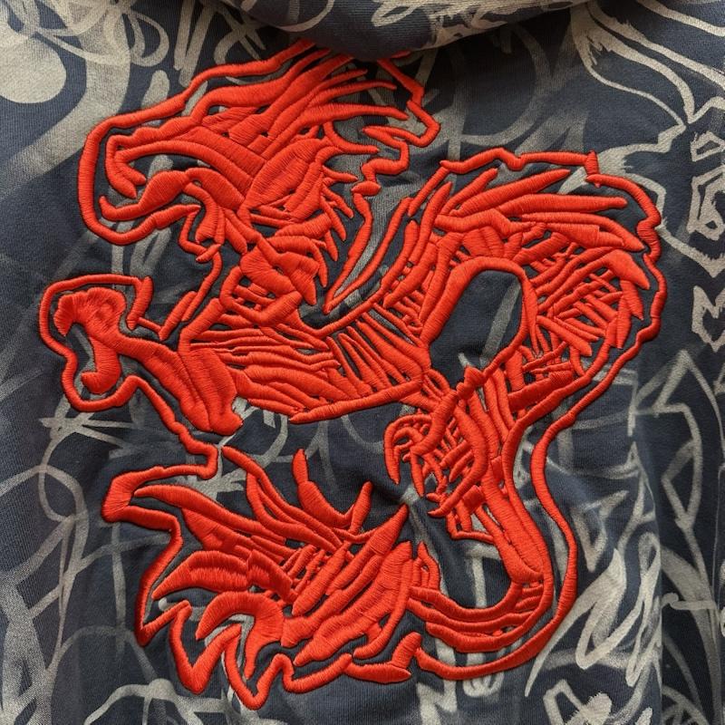 古着 USED パーカー 長袖 MOWALOLA Grafitti Track Top ドラゴン 刺繍 ジップ パーカー XL 紺 / ネイビー / navy メンズ USED 古着 中古 50166733