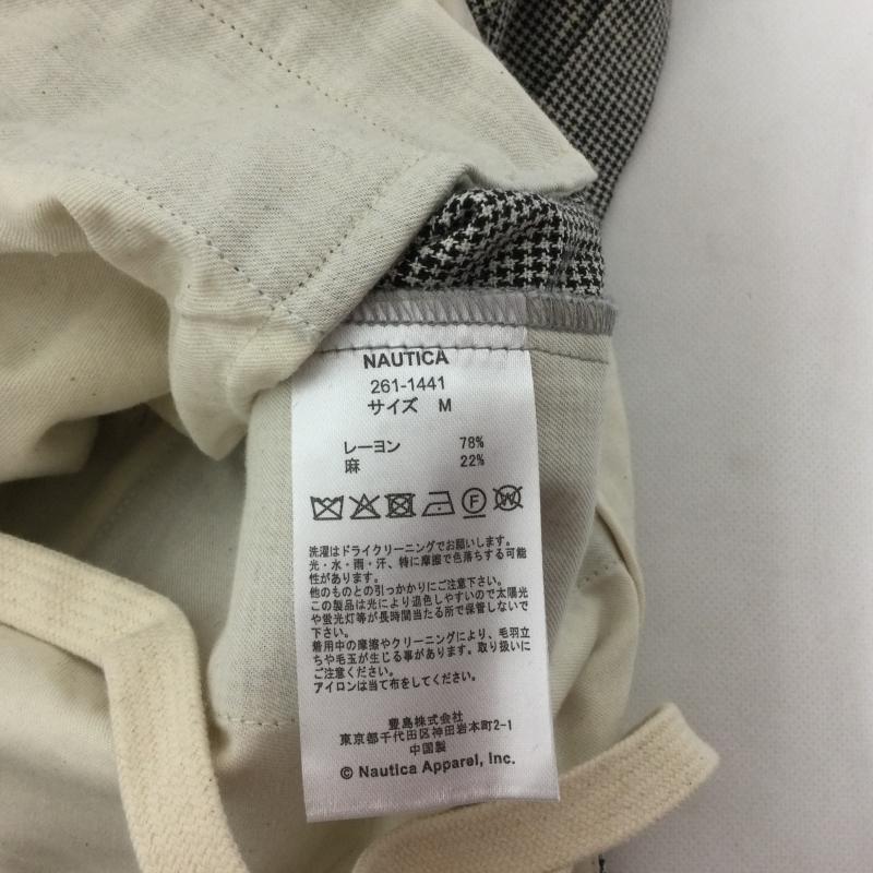 ノーティカ NAUTICA パンツ スラックス 261-1441 千鳥柄 レーヨン✕麻 インツータック テーパードパンツ 裾W仕上げ 内側ドーローコード付 M 千鳥格子 白 / ホワイト / white X 黒 / ブラック / black メンズ USED 古着 中古 50167041