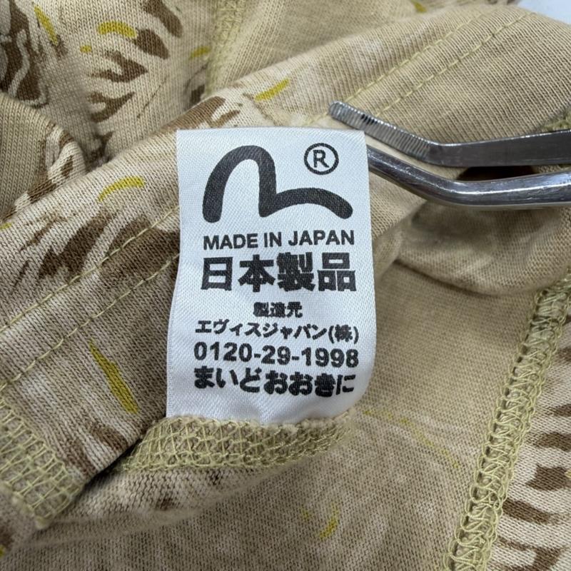 エヴィス EVISU Tシャツ 七分袖 タイガー プリント 総柄 七分袖 Tシャツ カットソー 38 総柄 X プリント ベージュ / ベージュ / beige X 茶 / ブラウン / brown メンズ USED 古着 中古 50167179
