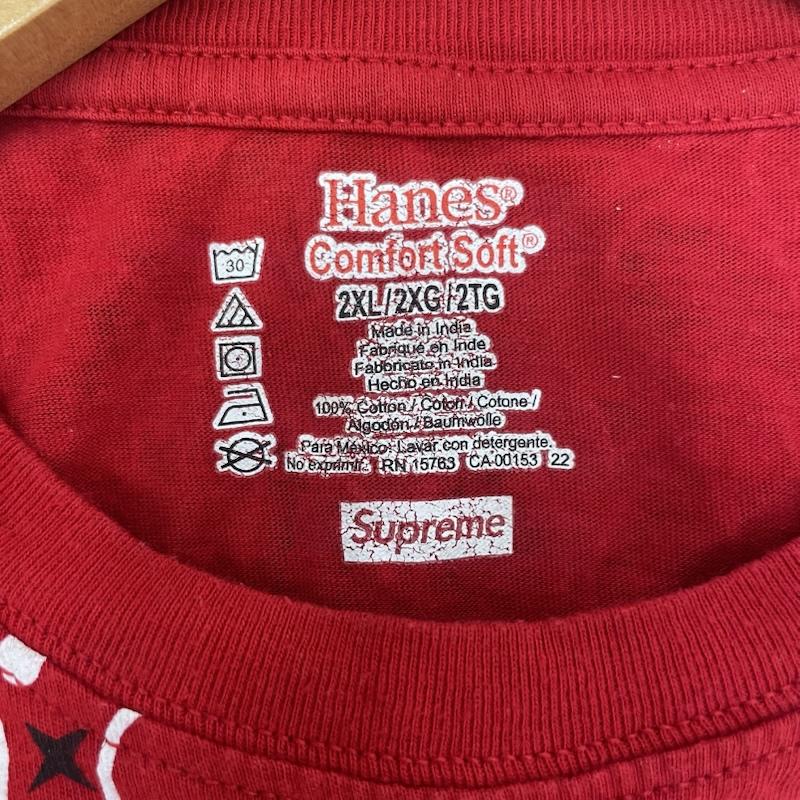 シュプリーム Supreme Tシャツ 半袖 FW22 シュプリーム x ヘインズ バンダナ ペイズリー タグレス Tシャツ 2L 赤 / レッド / red メンズ USED 古着 中古 50167511