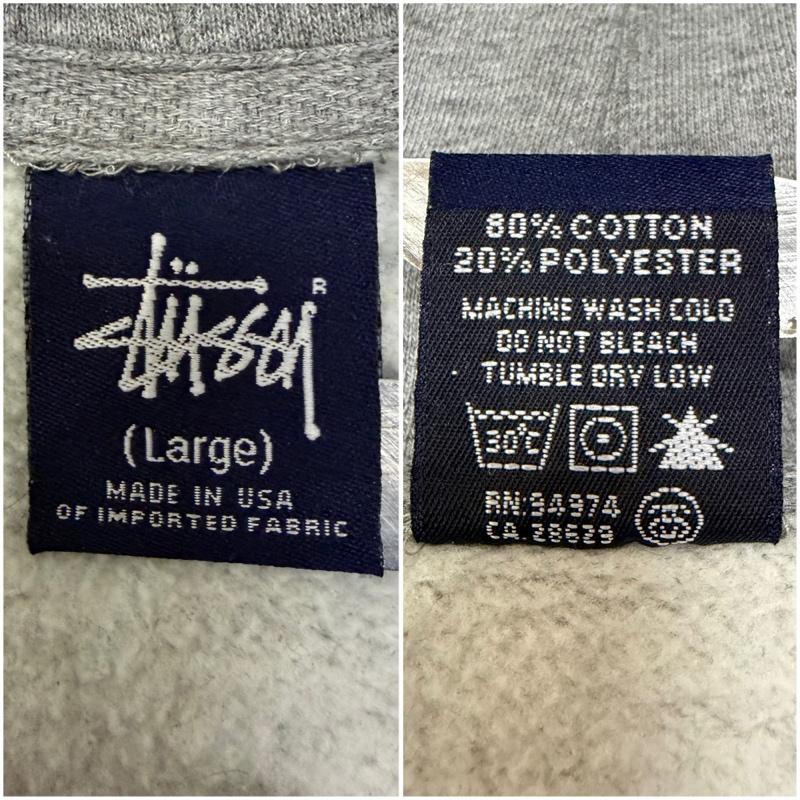 ステューシー STUSSY パーカー 長袖 90s USA製 OLD STUSSY ロゴプリント プルオーバーHOODIE gray L 紺タグ 裏起毛 L ロゴ、文字 X プリント 灰 / グレー / gray メンズ USED 古着 中古 50167987