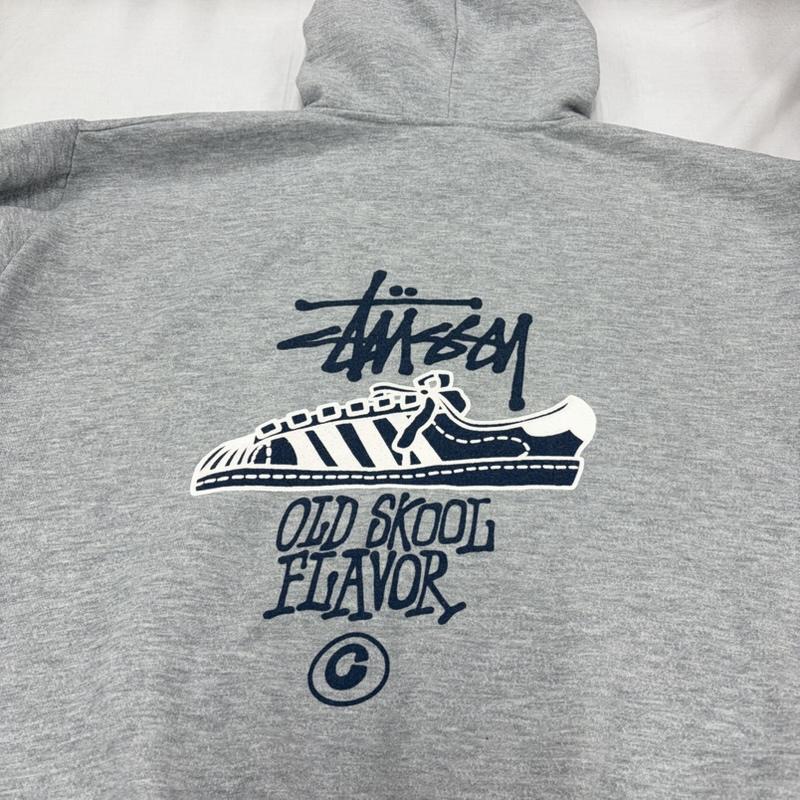 ステューシー STUSSY パーカー 長袖 90s OLD SKOOL FLAVOR スーパースター ロゴ プリント スウェット フーディー パーカー 紺 トリコタグ USA製 L ロゴ、文字 X プリント 灰 / グレー / gray X 紺 / ネイビー / navy X 白 / ホワイト / white メンズ USED 古着 中古 50168465
