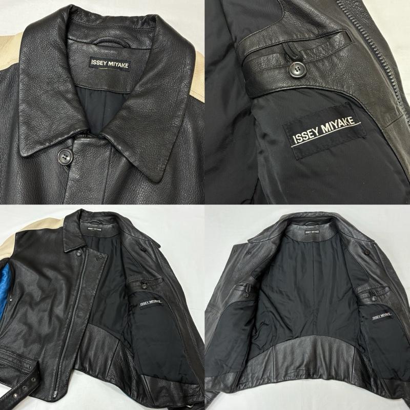 イッセイミヤケ ISSEY MIYAKE ジャケット、上着 レザージャケット 90s OLD ARCHIVE カラー ブロック シングル バイカー ライダース レザー ジャケット - メンズ USED 古着 中古 50168840