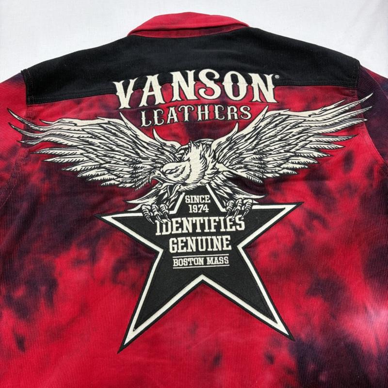 ヴァンソン VANSON シャツ、ブラウス 長袖 長袖 コーデュロイ イーグル ロゴ ワッペン 刺繍 タイダイ シャツ XL ロゴ、文字 X 刺繍 赤 / レッド / red X 黒 / ブラック / black メンズ USED 古着 中古 50169003