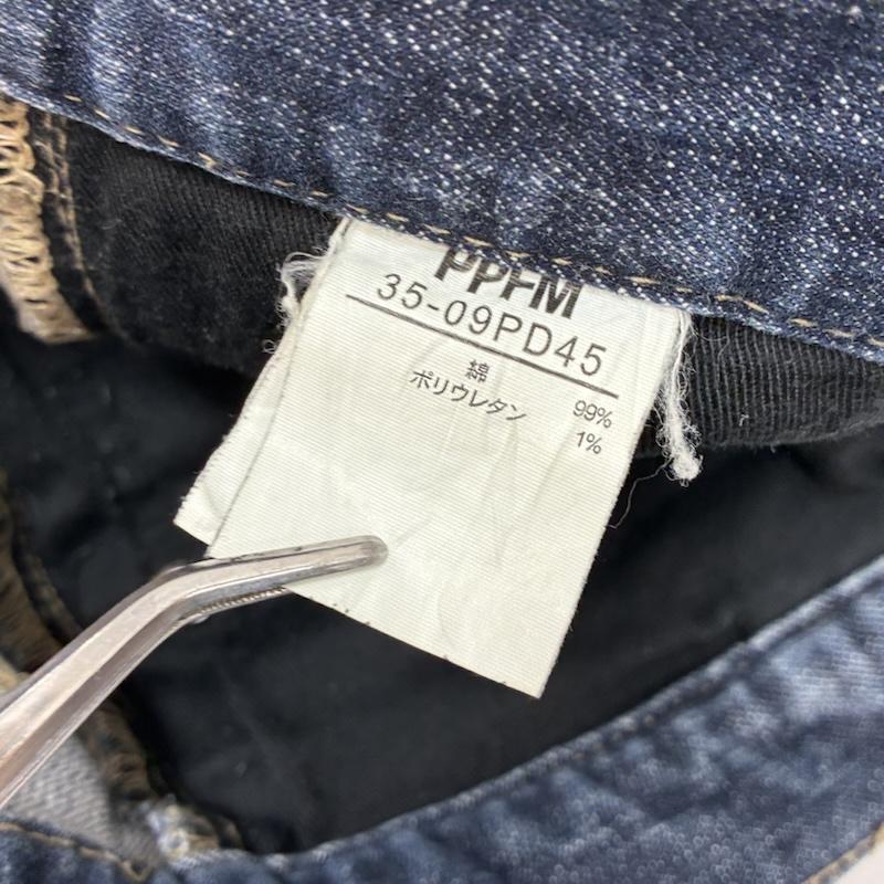 ピーピーエフエム PPFM パンツ デニム、ジーンズ 00s ARCHIVE 平成 Y2K 立体裁断 3D ジップ ギミック ウォッシュド バナナ デニム パンツ 35-09PD45 XL メンズ USED 古着 中古 50169251