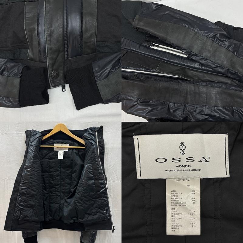 オッサモンド OSSA MONDO ジャケット、上着 ジャンパー、ブルゾン ウール ナイロン レザー 切替し パッチワーク ジャケット 1 黒 / ブラック / black メンズ USED 古着 中古 50169592