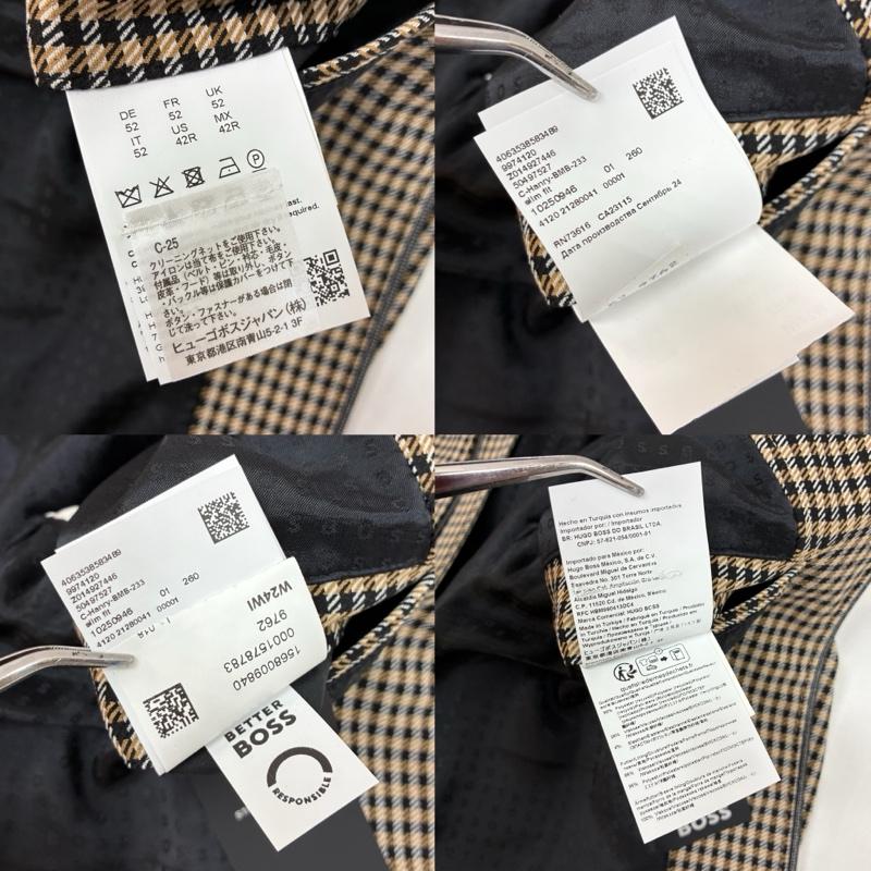 ヒューゴボス HUGO BOSS ジャケット、上着 ジャンパー、ブルゾン 千鳥格子 チェック ダブルジップ ブルゾン MA-1 ボンバー ジャケット ハンガー付き 52 メンズ USED 古着 中古 50169756