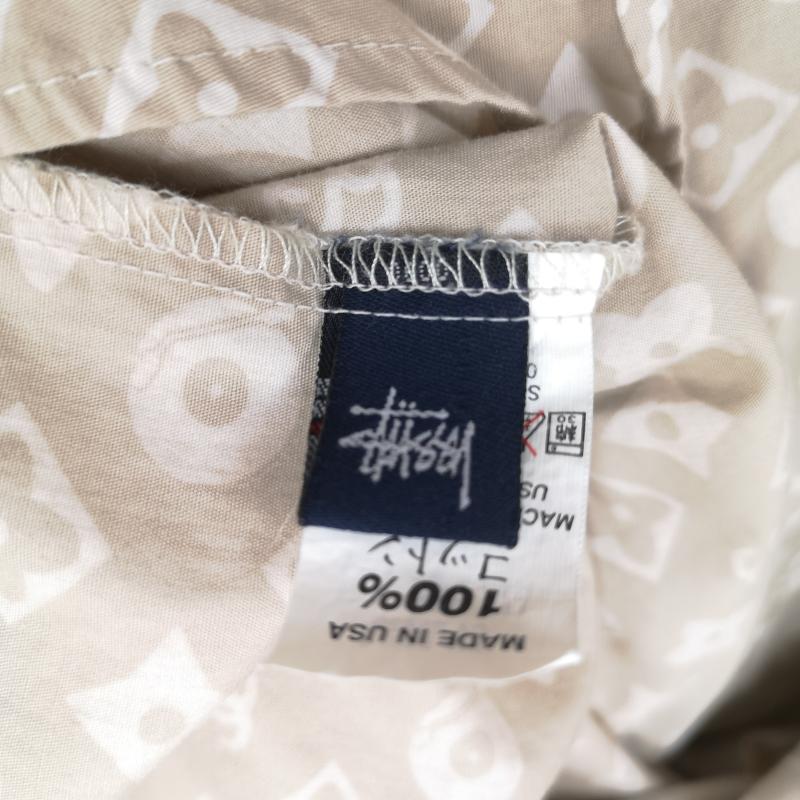 ステューシー STUSSY シャツ、ブラウス 半袖 USA製 90s 黒タグ モノグラム ボタンダウン 半袖 シャツ L 灰 / グレー / gray X ベージュ / ベージュ / beige メンズ USED 古着 中古 50170196