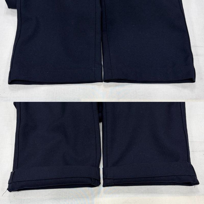 ジュンヤワタナベコムデギャルソンマン JUNYA WATANABE COMME des GARCONS MAN パンツ スラックス 12AW ウールツイルパンツ WJ-P041 ワーク スラックス ボタンフライ レザーパーツ XS 無地 紺 / ネイビー / navy メンズ USED 古着 中古 50170416