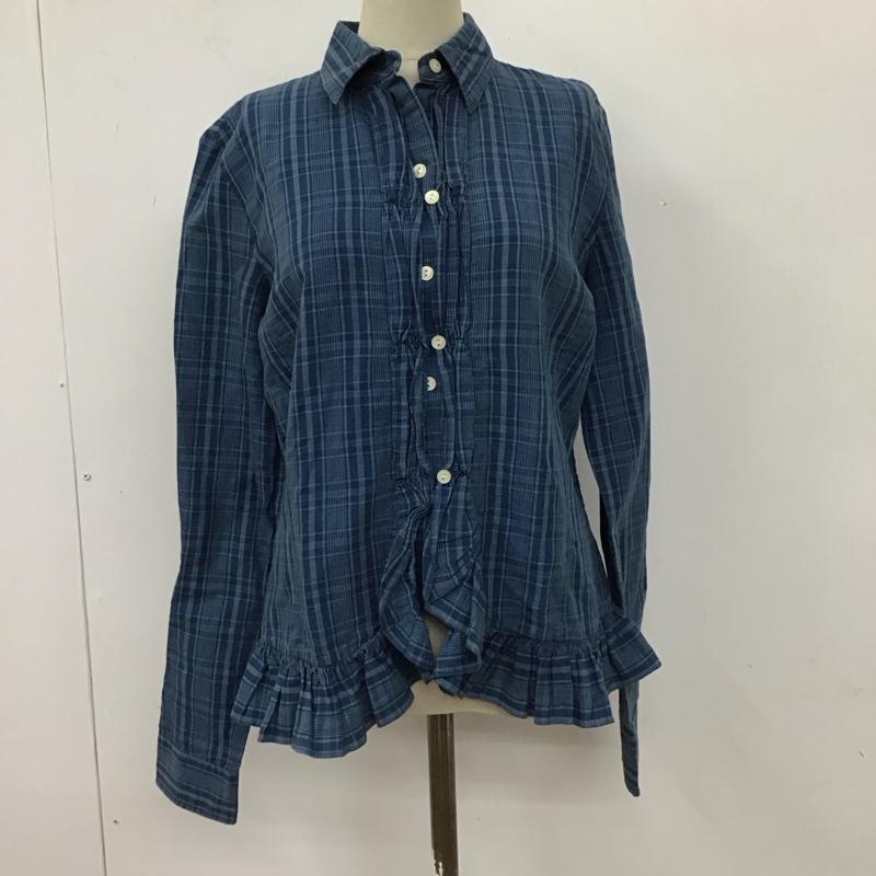 ラルフローレン RALPHLAUREN シャツ、ブラウス 長袖 フリル コットン リネン S チェック 青 / ブルー / レディース USED 古着 中古 10114757