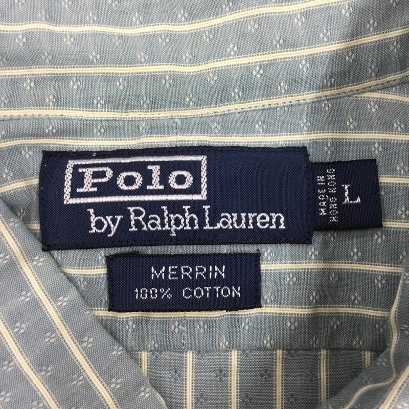 ポロバイラルフローレン Polo by RALPH LAUREN シャツ、ブラウス 長袖 長袖シャツ カラーシャツ ポケットシャツ 長袖カットソー ストライプシャツ L ストライプ 白 / ホワイト / X 水色 / ライトブルー / メンズ USED 古着 中古 10106418