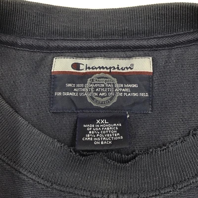チャンピオン Champion トレーナー 長袖 長袖トレーナー スウェット クルーネック リブスウェットカットソー 古着 XXL ロゴ、文字 紺 / ネイビー / メンズ USED 古着 中古 10114380