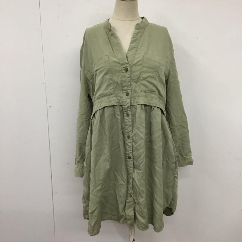 ザラ ZARA シャツ、ブラウス 長袖 長袖シャツ ノーカラーシャツ ポケットシャツ 長袖カットソー S 無地 カーキ / カーキ / レディース USED 古着 中古 10122718