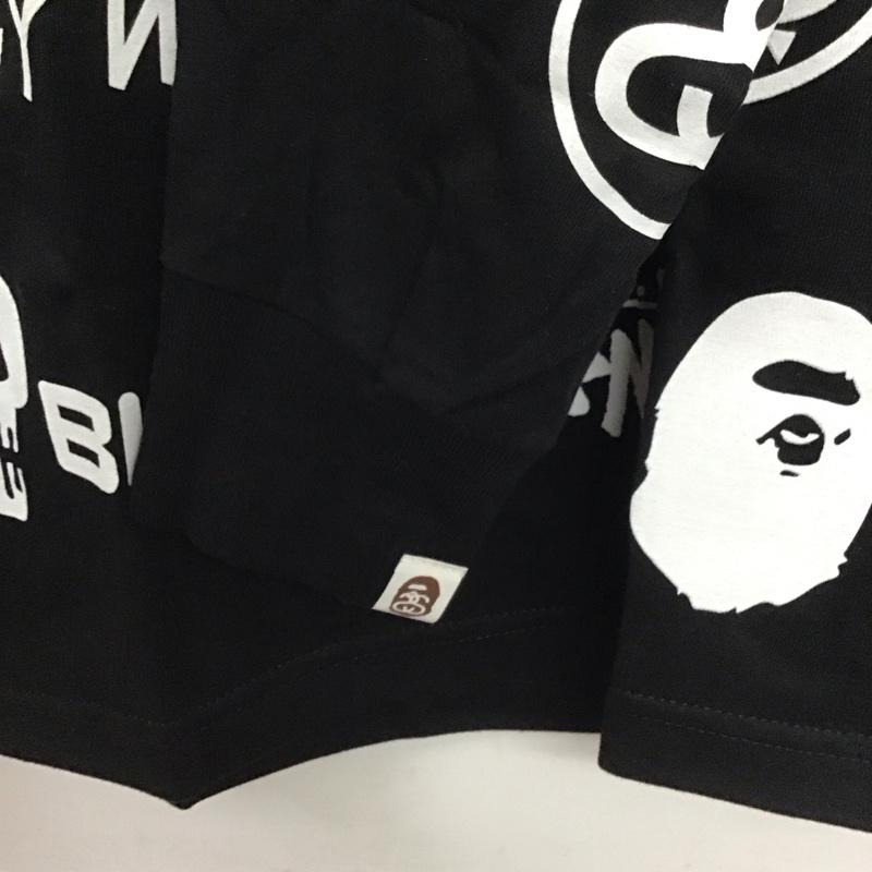 ステューシー STUSSY カットソー 長袖 長袖カットソー プリントカットソー クルーネック a bathing ape S ロゴ、文字 黒 / ブラック / メンズ USED 古着 中古 10137807
