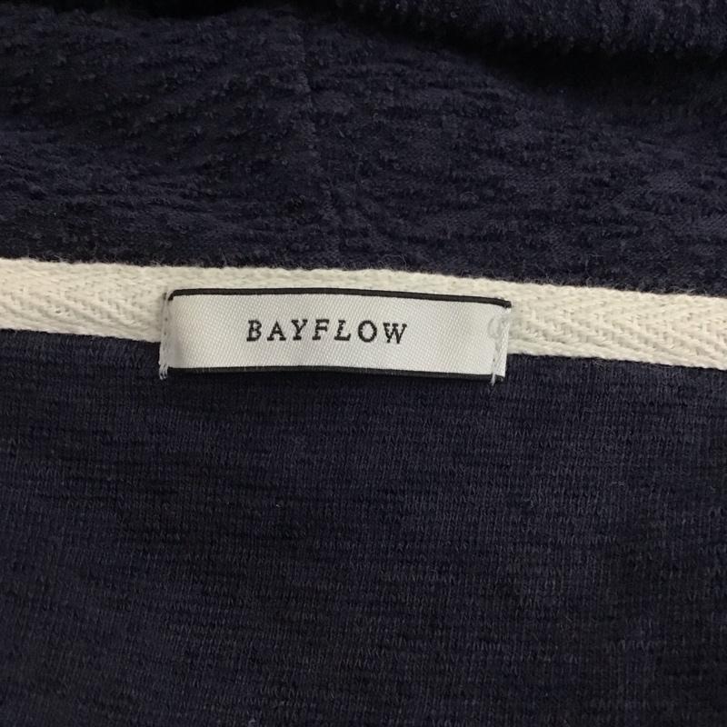 ベイフロー BAYFLOW カーディガン 長袖 長袖カーディガン 長袖カットソー ノーカラージャケット 前開カーディガン フード付き 2 無地 紺 / ネイビー / メンズ USED 古着 中古 10116643