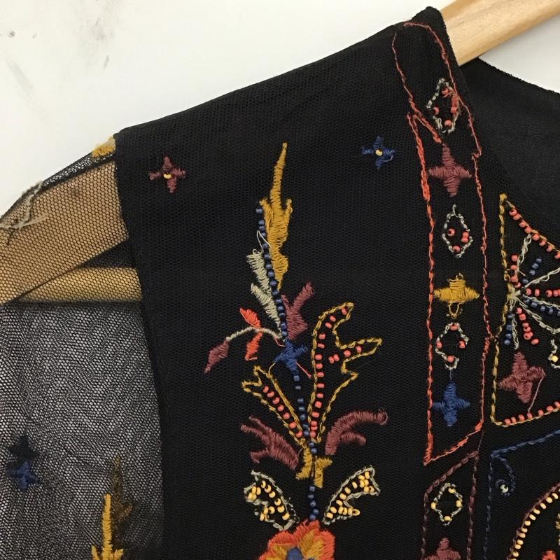 ザラベーシック ZARA BASIC カットソー 長袖 M 刺繍 黒 / ブラック / レディース USED 古着 中古 10124796