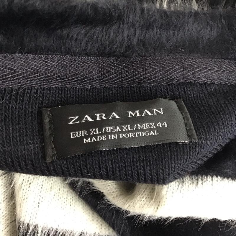 ザラメン ZARA MAN ニット、セーター 長袖 長袖ニットカットソー ニット セーター クルーネックニット XL ボーダー柄 白 / ホワイト / X 黒 / ブラック / メンズ USED 古着 中古 10113736