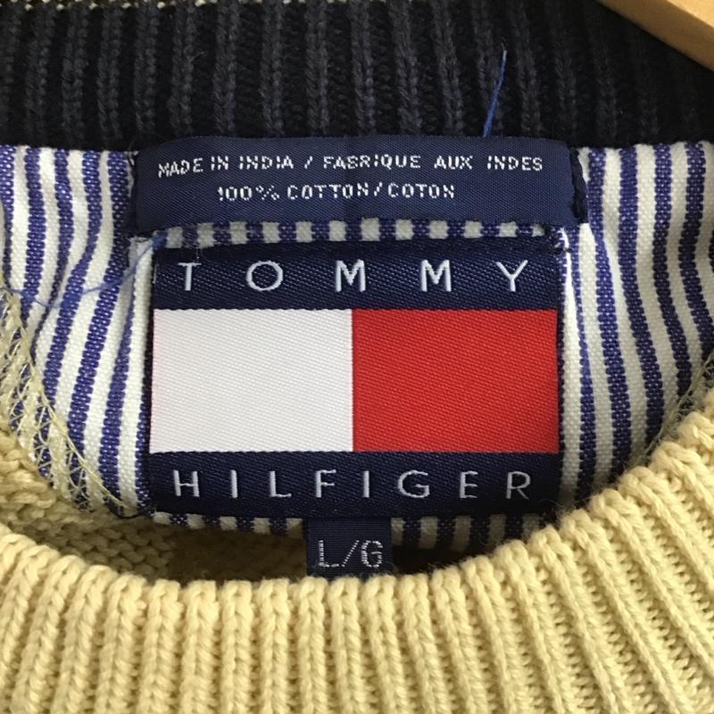 トミーヒルフィガー TOMMY HILFIGER ニット、セーター 長袖 長袖ニットカットソー クルーネック セーター 90s L ロゴ、文字 ベージュ / ベージュ / メンズ USED 古着 中古 10141381