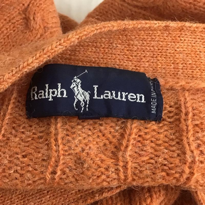 ラルフローレン RALPHLAUREN カーディガン 長袖 Vネック ウール ケーブル編み M ワンポイント 橙 / オレンジ / レディース USED 古着 中古 10107553