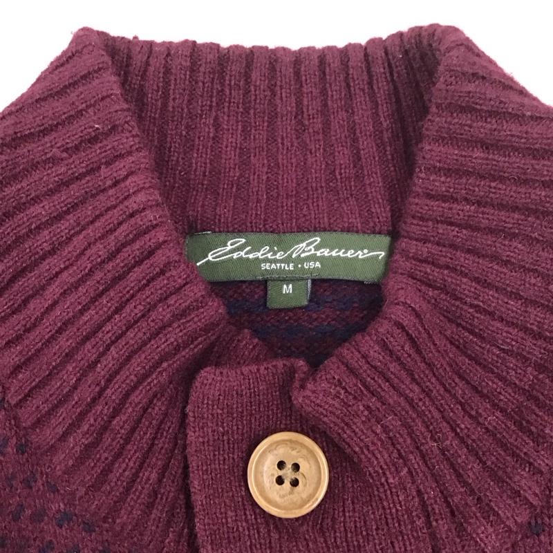 エディーバウアー Eddie Bauer カーディガン 長袖 長袖カーディガン 長袖カットソー ノーカラージャケット 前開カーディガン M 総柄 えんじ / ワインレッド / メンズ USED 古着 中古 10113239