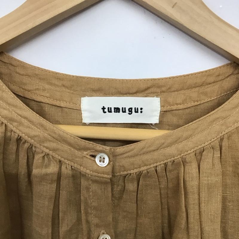 ツムグ tumugu シャツ、ブラウス 長袖 TB18340 リネンキャンバスブラウスシャツ FREE 無地 茶 / ブラウン / レディース USED 古着 中古 10133796