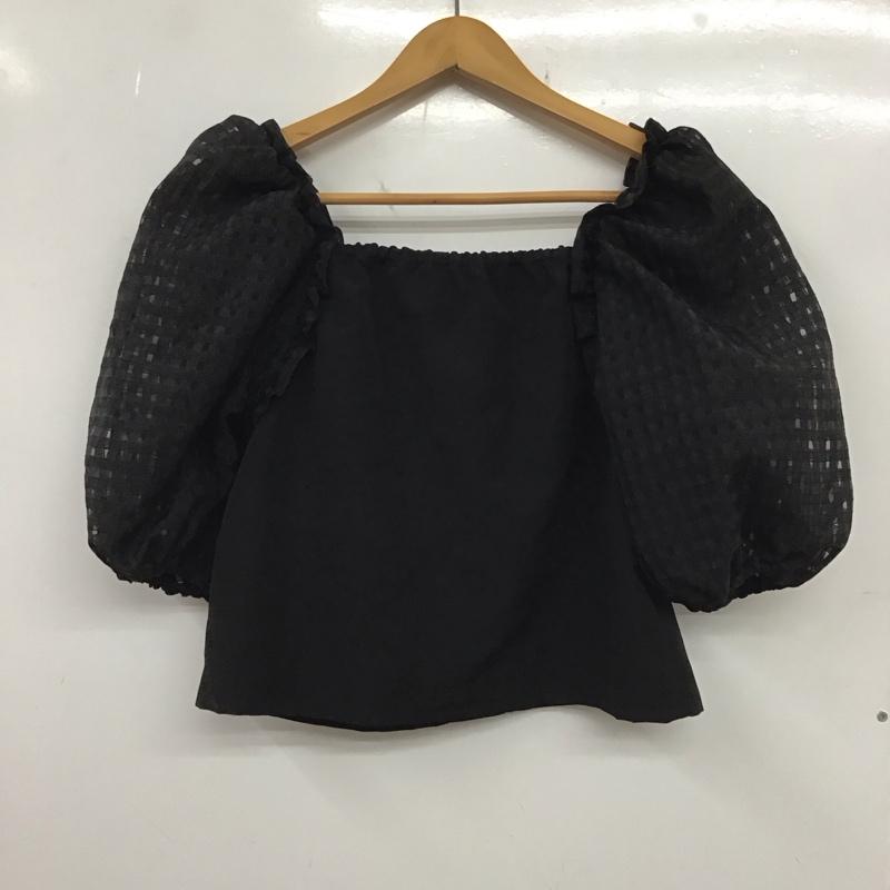 アズールバイマウジー AZUL BY MOUSSY カットソー 半袖 250HSF30-244C シアーチェックスリーブブラウス 前開シャツ パフスリーブ FREE 無地 黒 / ブラック / レディース USED 古着 中古 10135416
