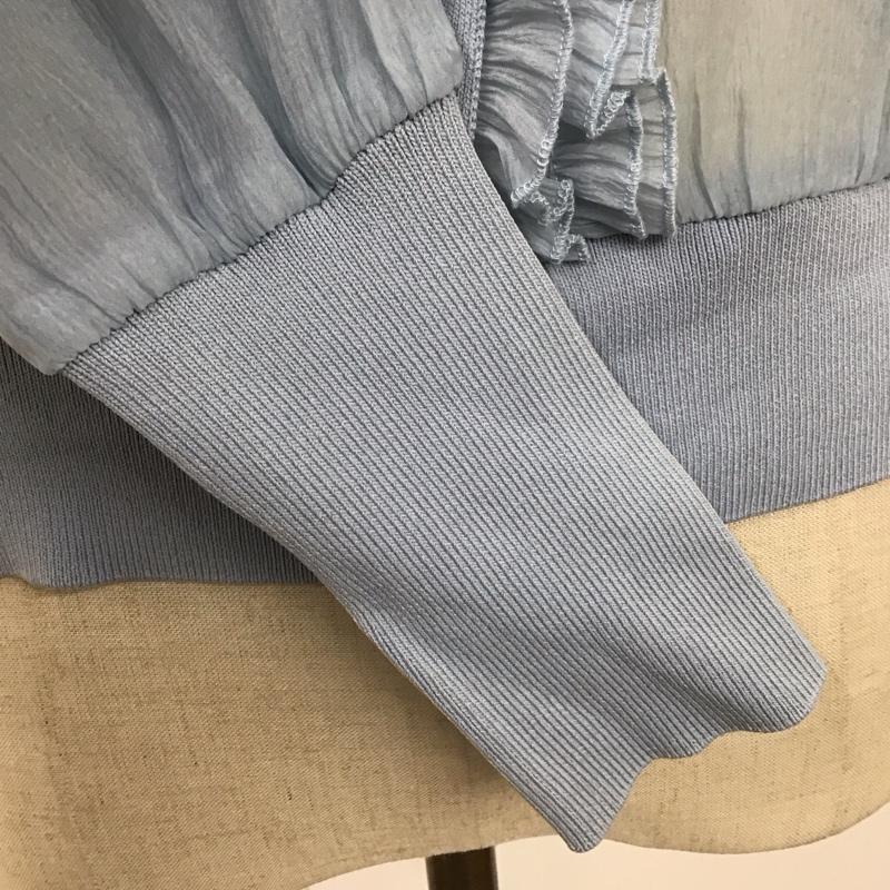 ザラ ZARA シャツ、ブラウス 長袖 2488 106 400 クルーネック シアー フリル M 無地 水色 / ライトブルー / レディース USED 古着 中古 10118349