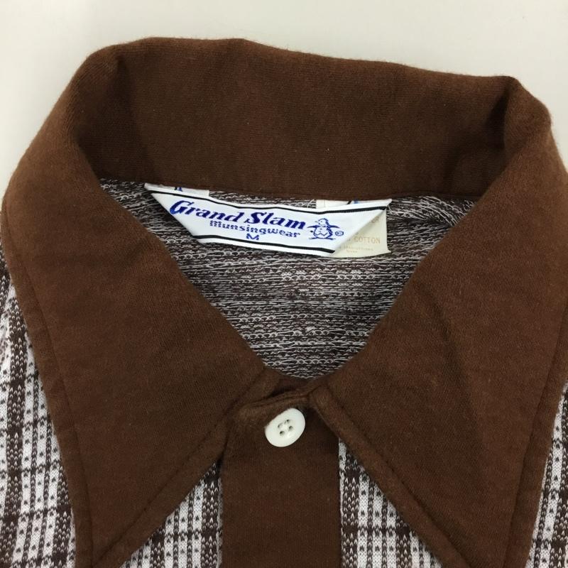 マンシングウェア Munsingwear ポロシャツ 半袖 胸ポケット ペンギン Grand Slam M 茶 / ブラウン / X 白 / ホワイト / メンズ USED 古着 中古 10115542