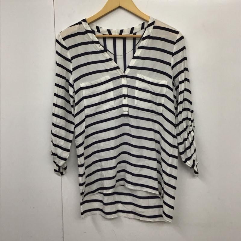 ザラベーシック ZARA BASIC カットソー 七分袖 XS ボーダー柄 白 / ホワイト / X 紺 / ネイビー / レディース USED 古着 中古 10130387