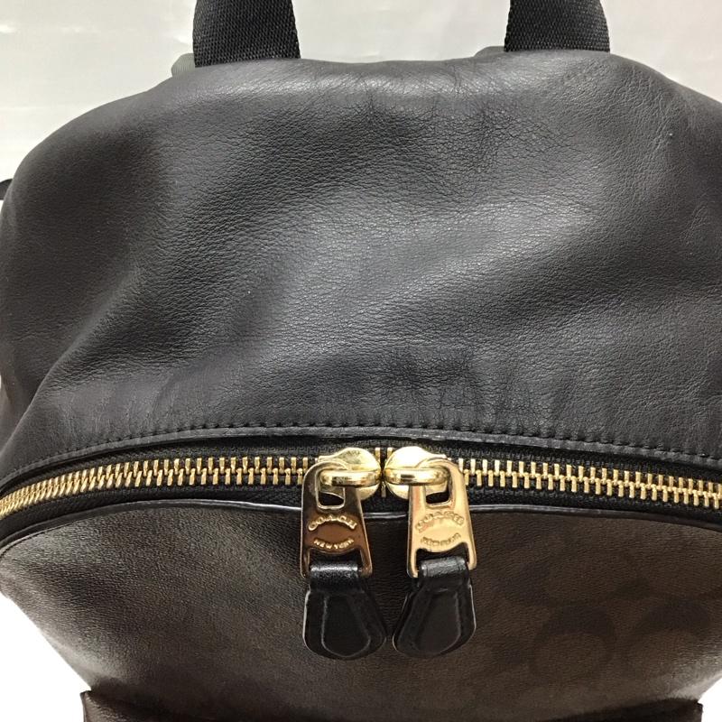 コーチ COACH リュックサック、デイパック リュックサック、デイバッグ F58314 シグネチャー柄 ロゴ、文字 茶 / ブラウン / X 黒 / ブラック / レディース USED 古着 中古 10118147