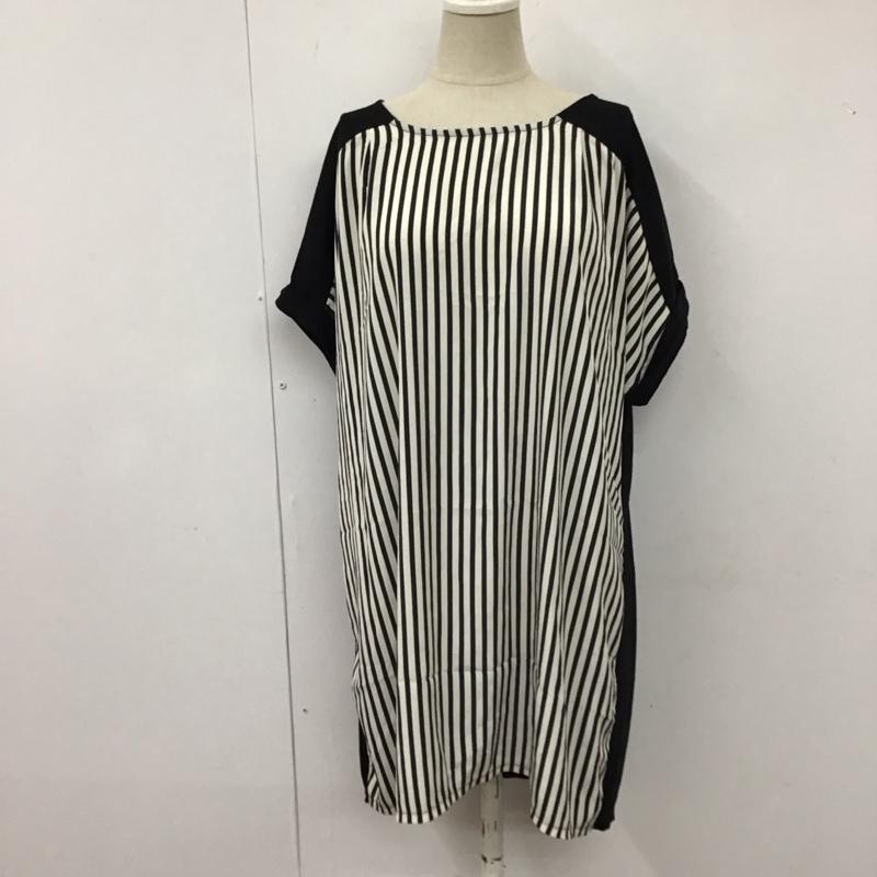 ローリーズファーム LOWRYS FARM チュニック 半袖 M 無地 X ストライプ 白 / ホワイト / X 黒 / ブラック / レディース USED 古着 中古 10114004