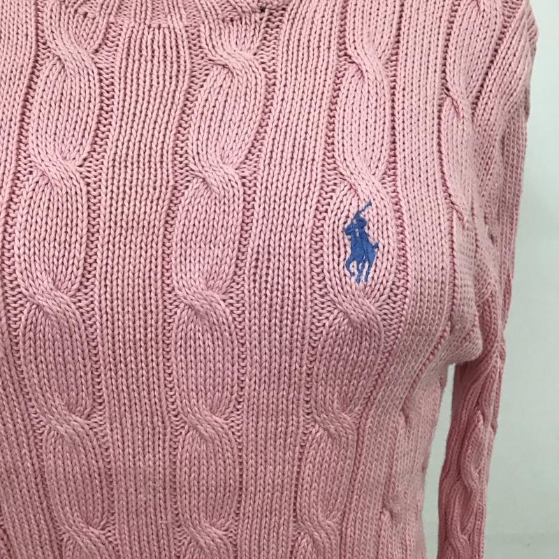ポロラルフローレン POLO RALPH LAUREN ニット、セーター 長袖 コットンニット クルーネック ケーブル編み S ワンポイント 桃 / ピンク / レディース USED 古着 中古 10124973