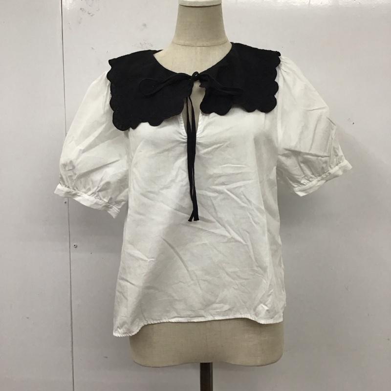 ザラ ZARA カットソー 半袖 1971 083 250 コントラストポプリン地ブラウス S 刺繍 白 / ホワイト / X 黒 / ブラック / レディース USED 古着 中古 10120363