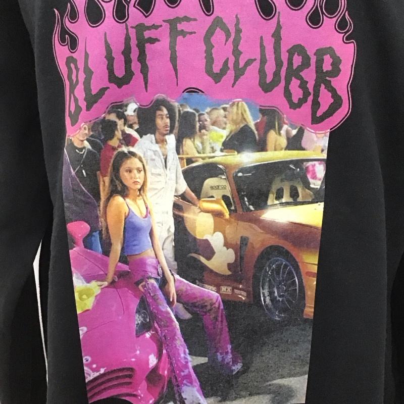 ブルフクラブ BLUFF CLUBB トレーナー 長袖 長袖トレーナー スウェット クルーネック リブスウェットカットソー L プリント 黒 / ブラック / メンズ USED 古着 中古 10108020
