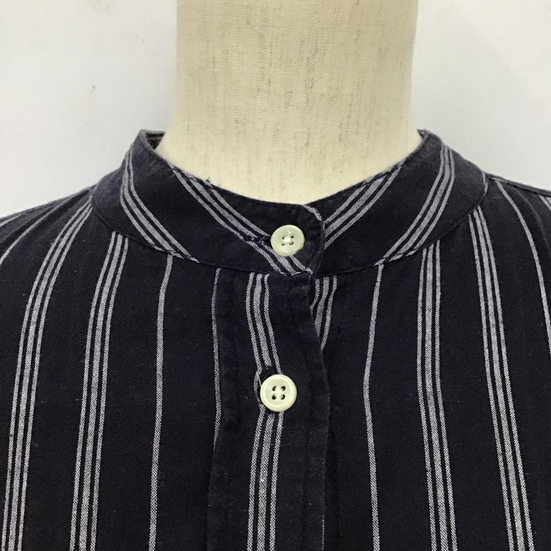 ニコアンド niko and... ワンピース ロングスカート ST93SH13ST バンドカラー シャツワンピース 七分袖 3 ストライプ 紺 / ネイビー / レディース USED 古着 中古 10133443