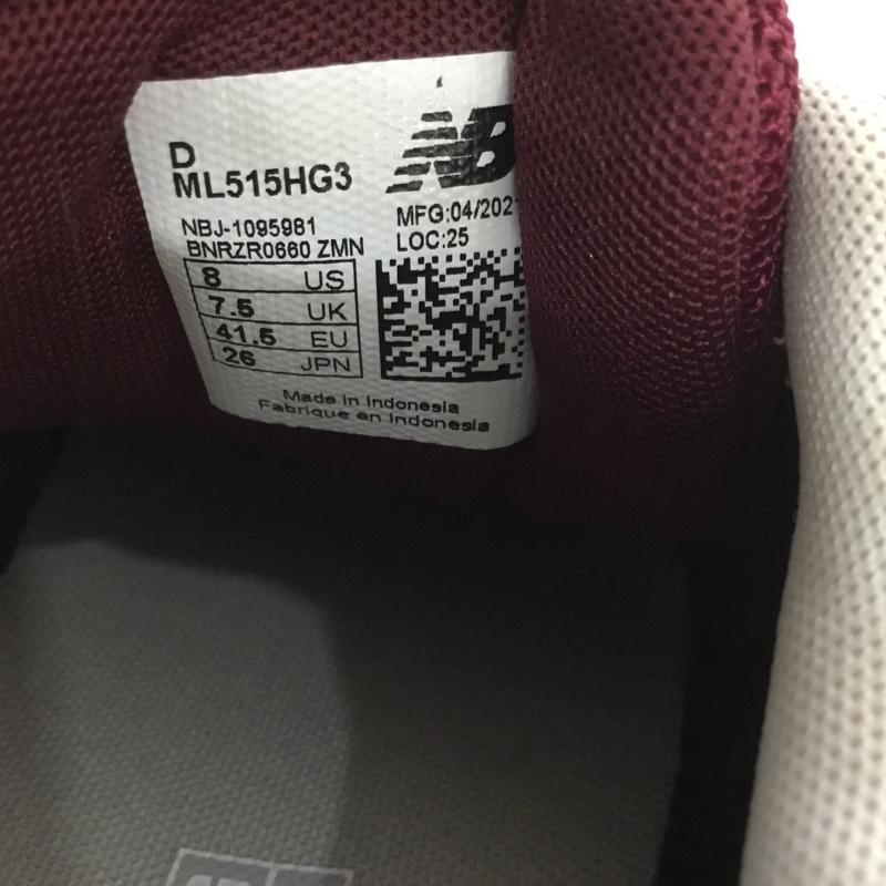 ニューバランス New Balance スニーカー スニーカー ML515 HG3 26cm 26.0cm ロゴ、文字 えんじ / ワインレッド / メンズ USED 古着 中古 10138475
