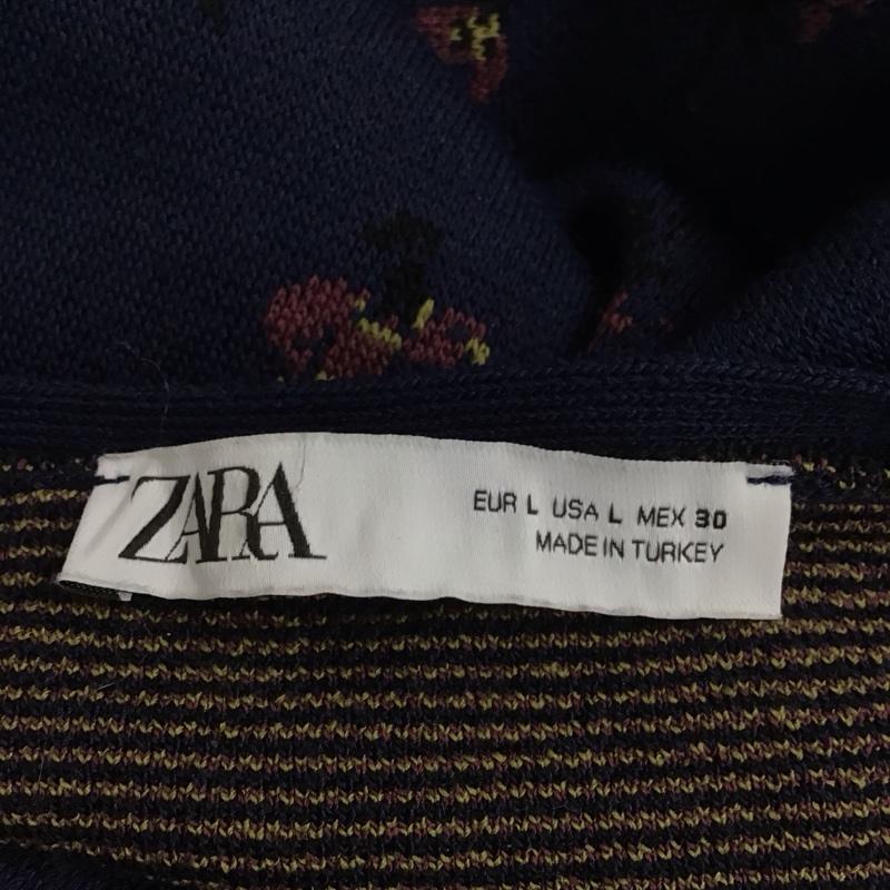 ザラ ZARA カーディガン 長袖 長袖カーディガン 長袖カットソー ノーカラージャケット 前開カーディガン L プリント 紺 / ネイビー / レディース USED 古着 中古 10124344