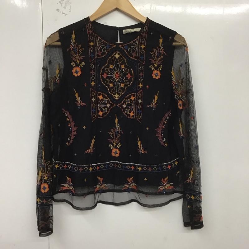 ザラベーシック ZARA BASIC カットソー 長袖 M 刺繍 黒 / ブラック / レディース USED 古着 中古 10124796