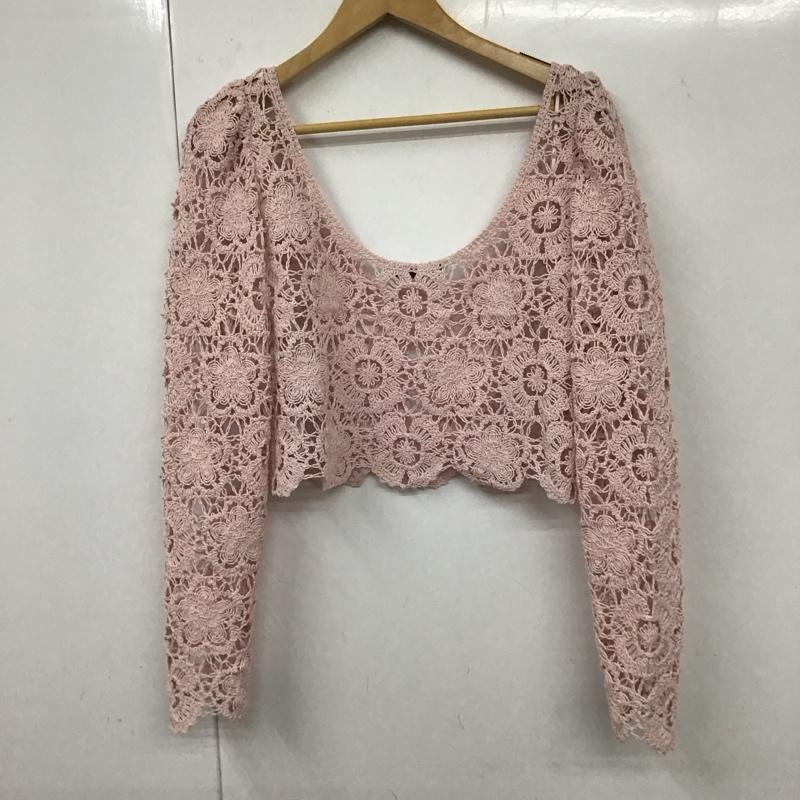 ザラ ZARA カットソー 長袖 2142/101/644 Tan Crochet Bardot Puff Sleeve Crop Top M 無地 桃 / ピンク / レディース USED 古着 中古 10131566