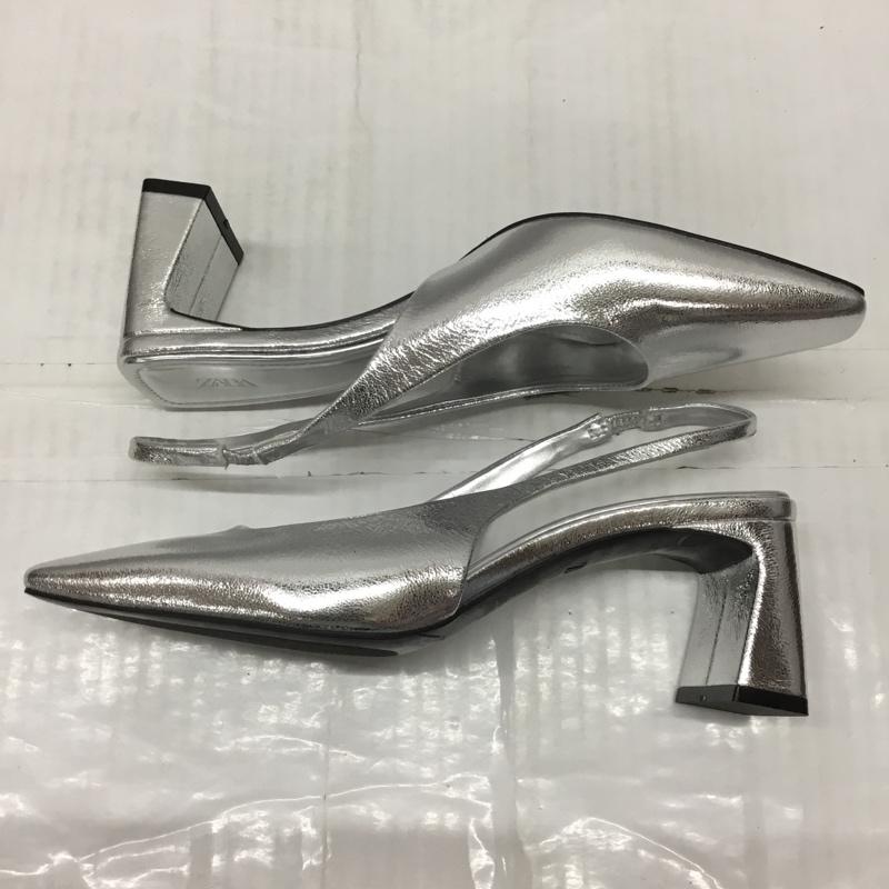 ザラ ZARA ミュール ミュール 2224 310 808 バックベルト メタリック EU38 無地 銀 / シルバー / レディース USED 古着 中古 10119090