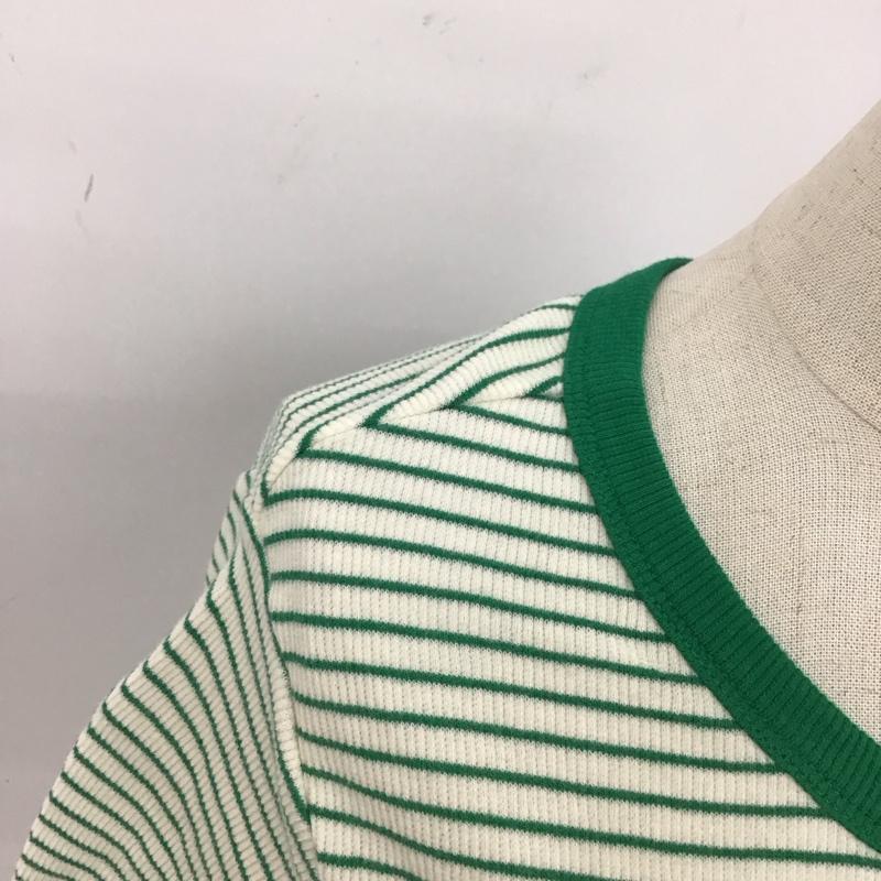 フリークスストア FREAK S STORE カーディガン 半袖 222-3292 リブ カットソー 2WAY 前後着 FREE ボーダー柄 白 / ホワイト / X 緑 / グリーン / レディース USED 古着 中古 10117394