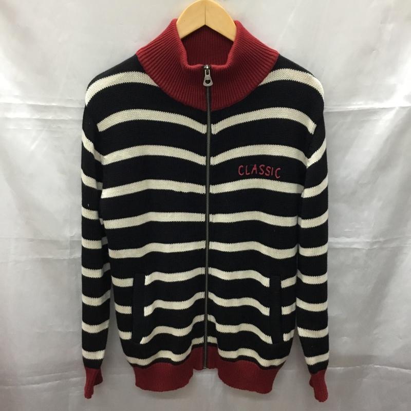 ポータークラシック Porter Classic ニット、セーター 長袖 ジップアップ S ボーダー柄 X 刺繍 黒 / ブラック / X オフホワイト / オフホワイト / X 赤 / レッド / メンズ USED 古着 中古 10108957