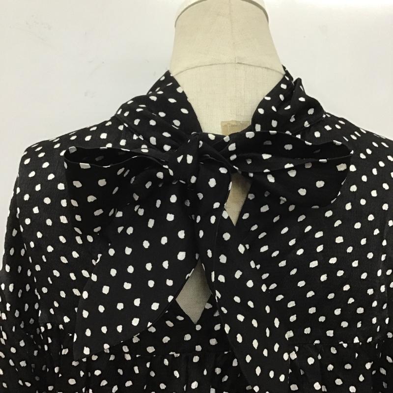 ザラ ZARA カットソー 長袖 スタンドネック バックリボン XS ドット 黒 / ブラック / X 白 / ホワイト /  レディース USED 古着 中古 10107147