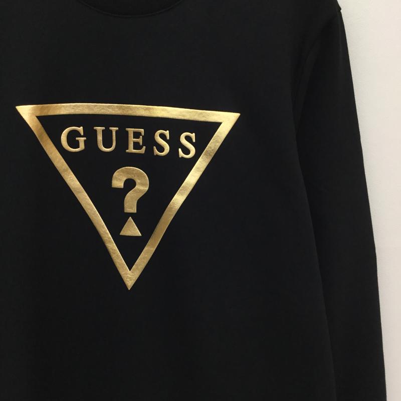ゲス Guess トレーナー 長袖 M ロゴ、文字 黒 / ブラック / X 金 / ゴールド / メンズ USED 古着 中古 10133596