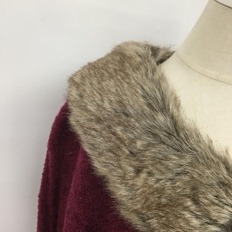 アクシーズファム axes femme ニット、セーター 長袖 長袖ニットカットソー ニット セーター クルーネックニット ファー付き M 無地 えんじ / ワインレッド / レディース USED 古着 中古 10107710